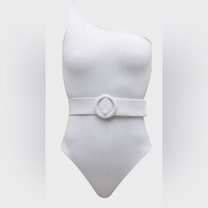 Chic Alexandra Miro Davina Belted One-Shoulder Swimsuit - White XS